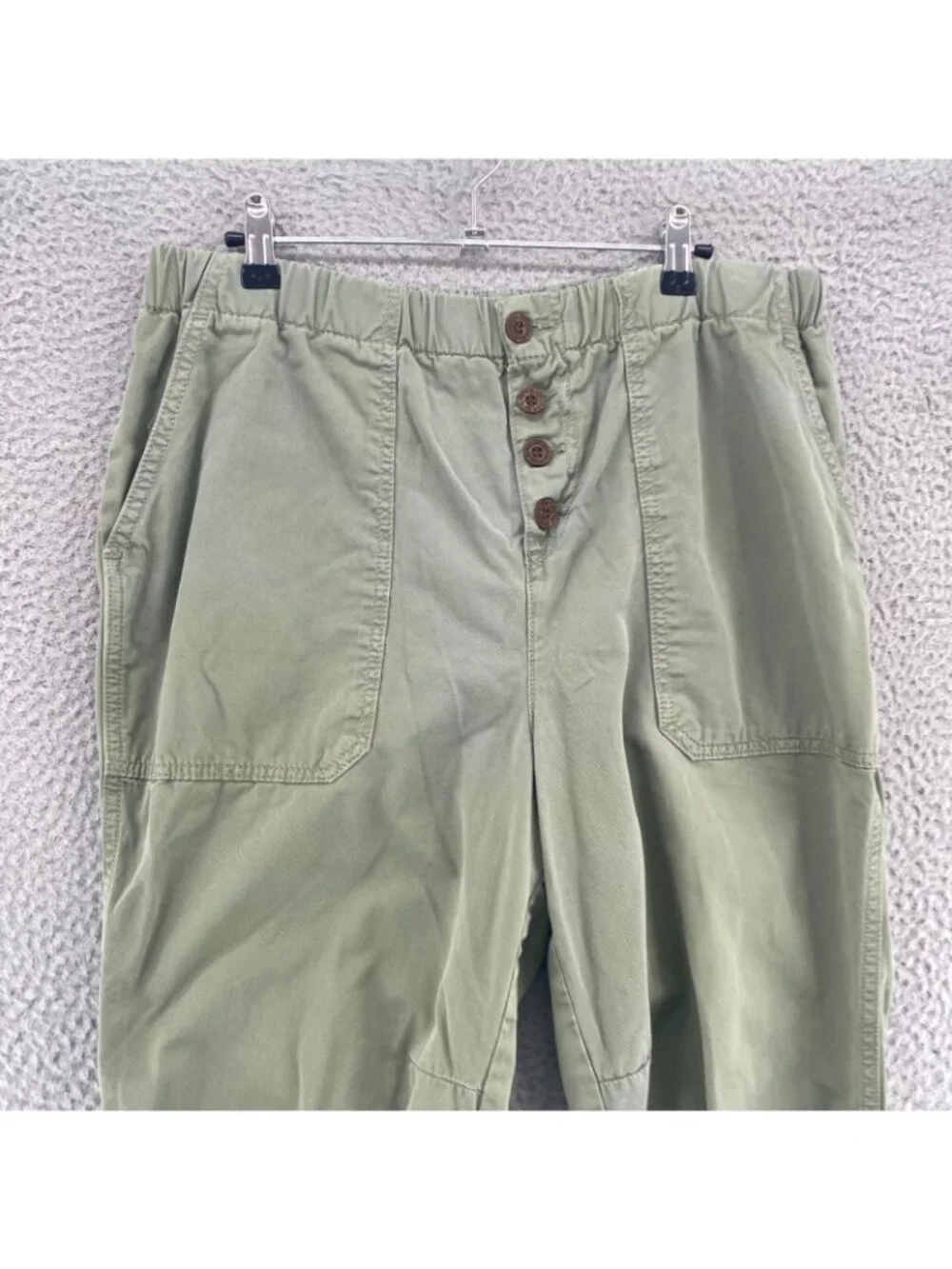 Free People Pants Women Small Cadet Green Pull On Jogger Capri Button Fly Twill